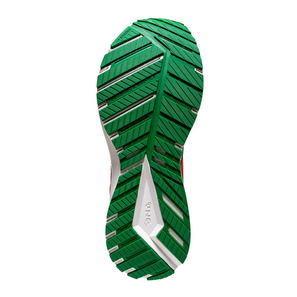 Brooks Revel 4 Run Merry — Jolly Green - Red - Bright White — Size B — Width 10.5 — Top View