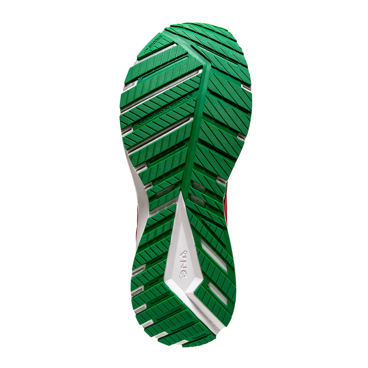 Brooks Revel 4 Run Merry — Jolly Green - Red - Bright White — Size B — Width 10.5 — Top View