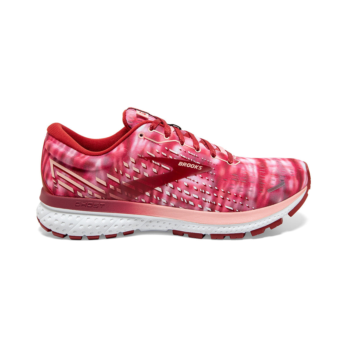 Brooks Ghost 13 Shibori — Coral - Bossa Nova - White — Size B — Width 10.5 — Front View