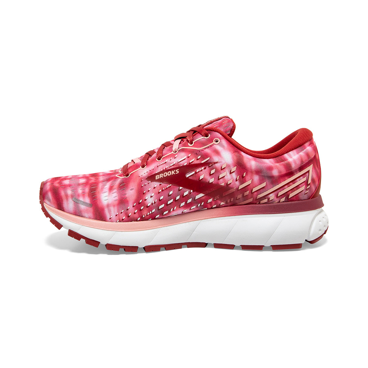 Brooks Ghost 13 Shibori — Coral - Bossa Nova - White — Size B — Width 10.5 — Side View