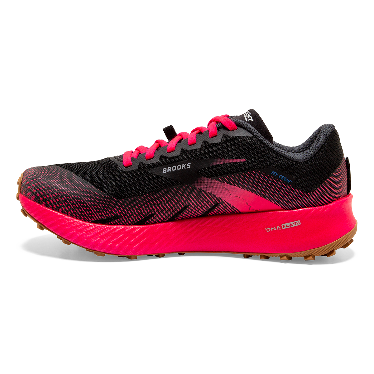 Brooks Catamount — Deep Cobalt - Diva Pink - Oyster Mushroom — Size B — Width 11 — Lifestyle View