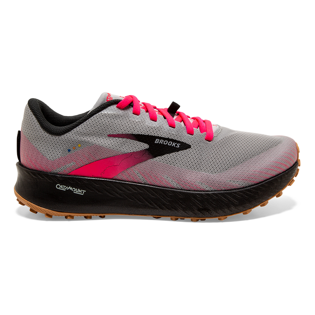 Brooks Catamount — Deep Cobalt - Diva Pink - Oyster Mushroom — Size B — Width 11 — Front View