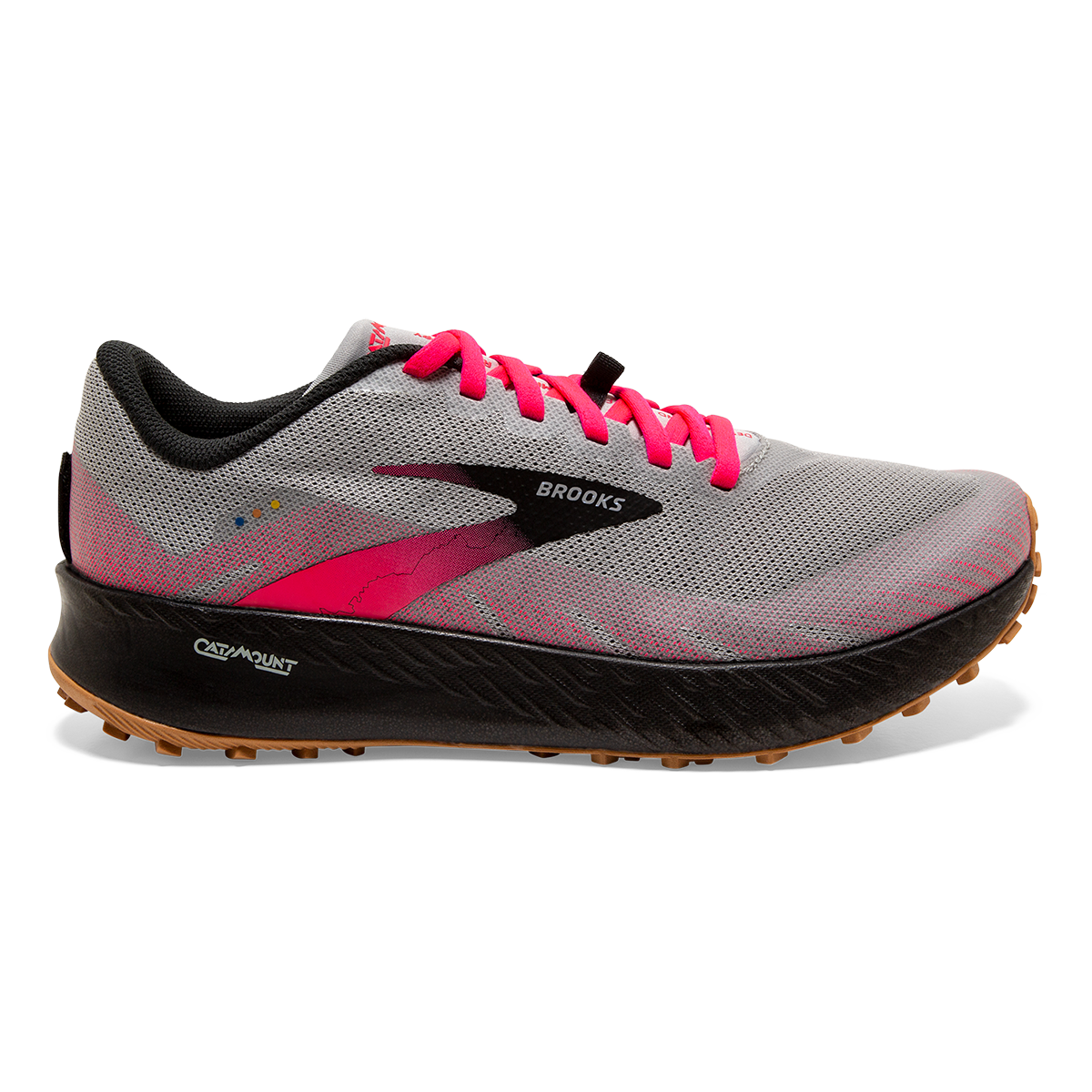 Brooks Catamount — Deep Cobalt - Diva Pink - Oyster Mushroom — Size B — Width 11 — Front View
