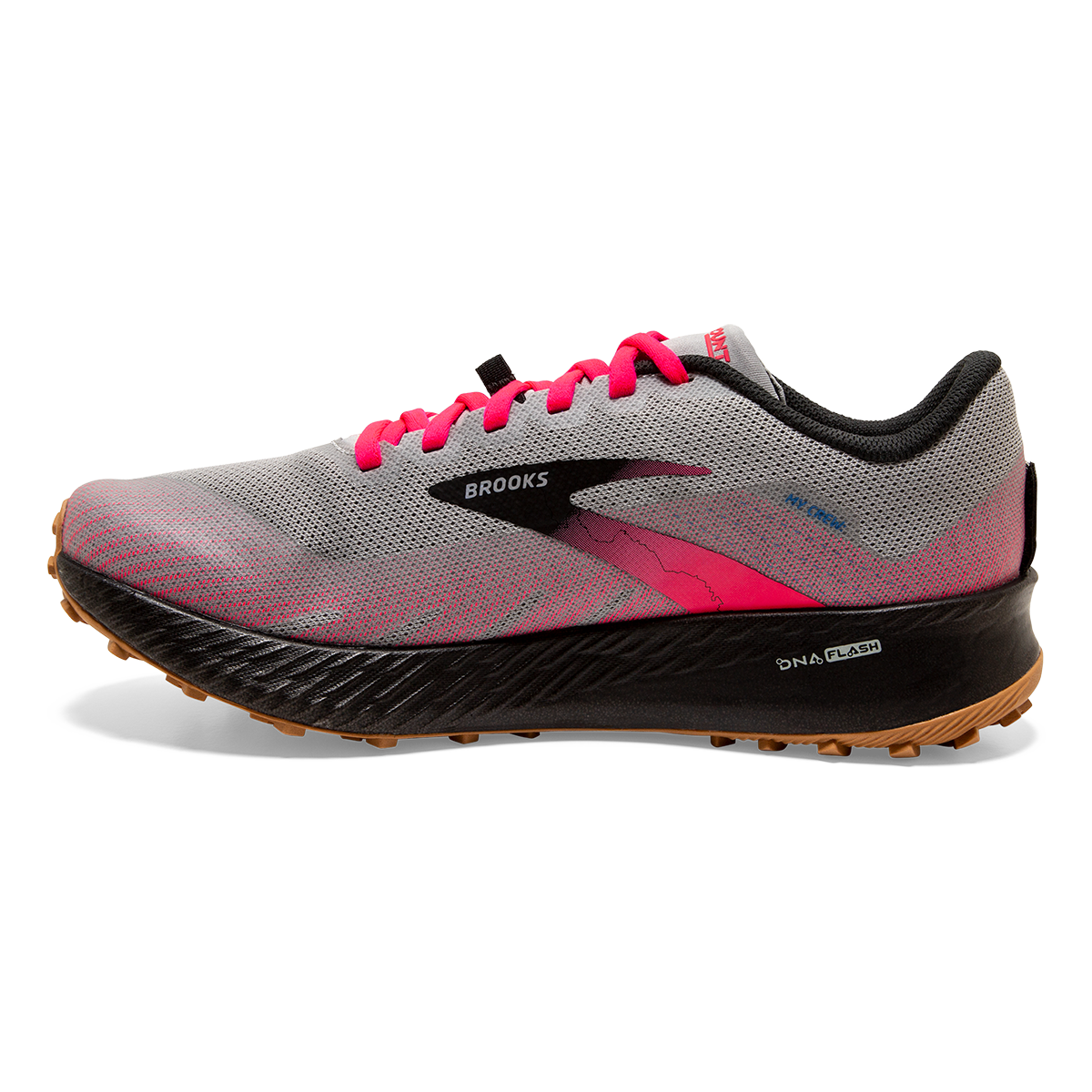 Brooks Catamount — Deep Cobalt - Diva Pink - Oyster Mushroom — Size B — Width 11 — Side View
