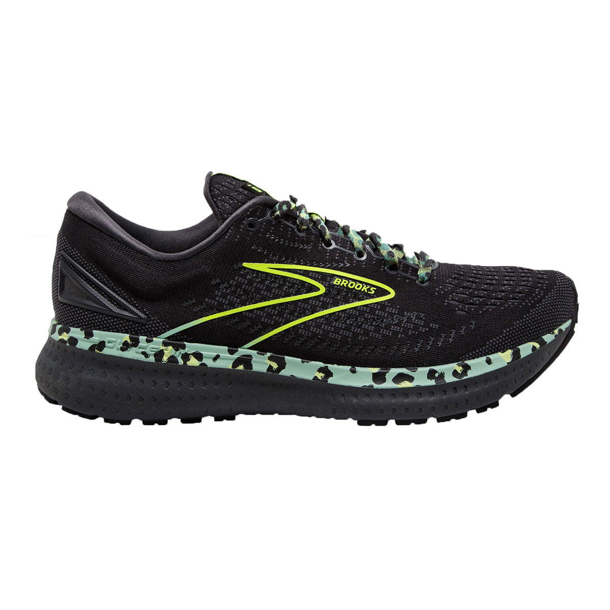Brooks Glycerin 19 Wild Cheetah — Black - Ebony - Nightlife — Size B — Width 10.5 — Front View