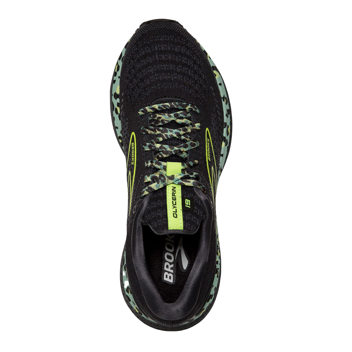 Brooks Glycerin 19 Wild Cheetah — Black - Ebony - Nightlife — Size B — Width 10.5 — Back View