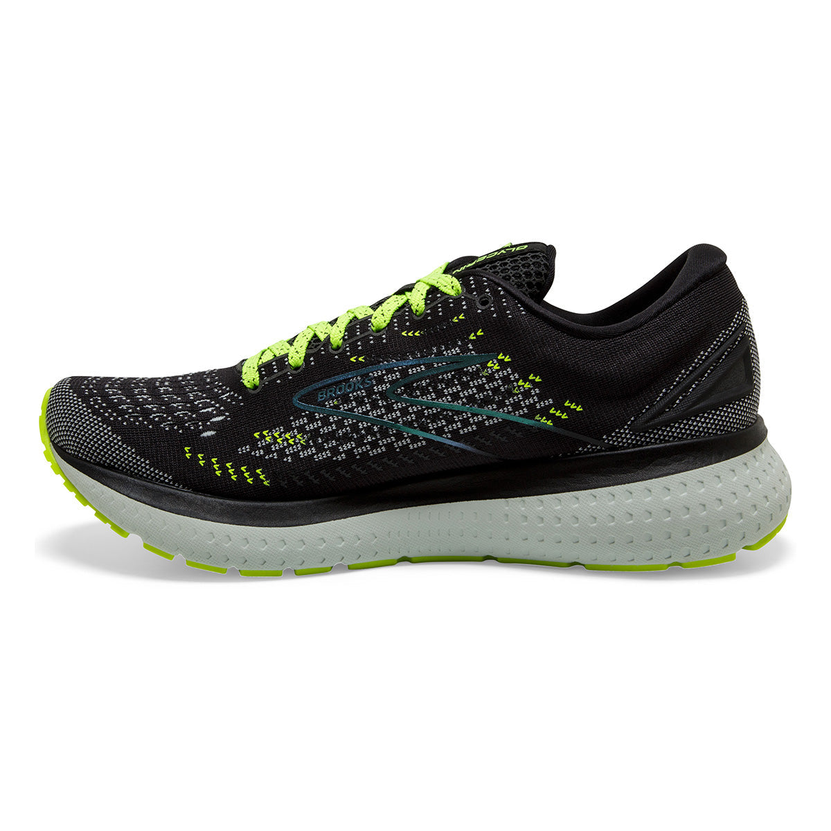Brooks Glycerin 19 Run Visible — Black - Nightlife - Spa Blue — Size B — Width 10.5 — Detail View