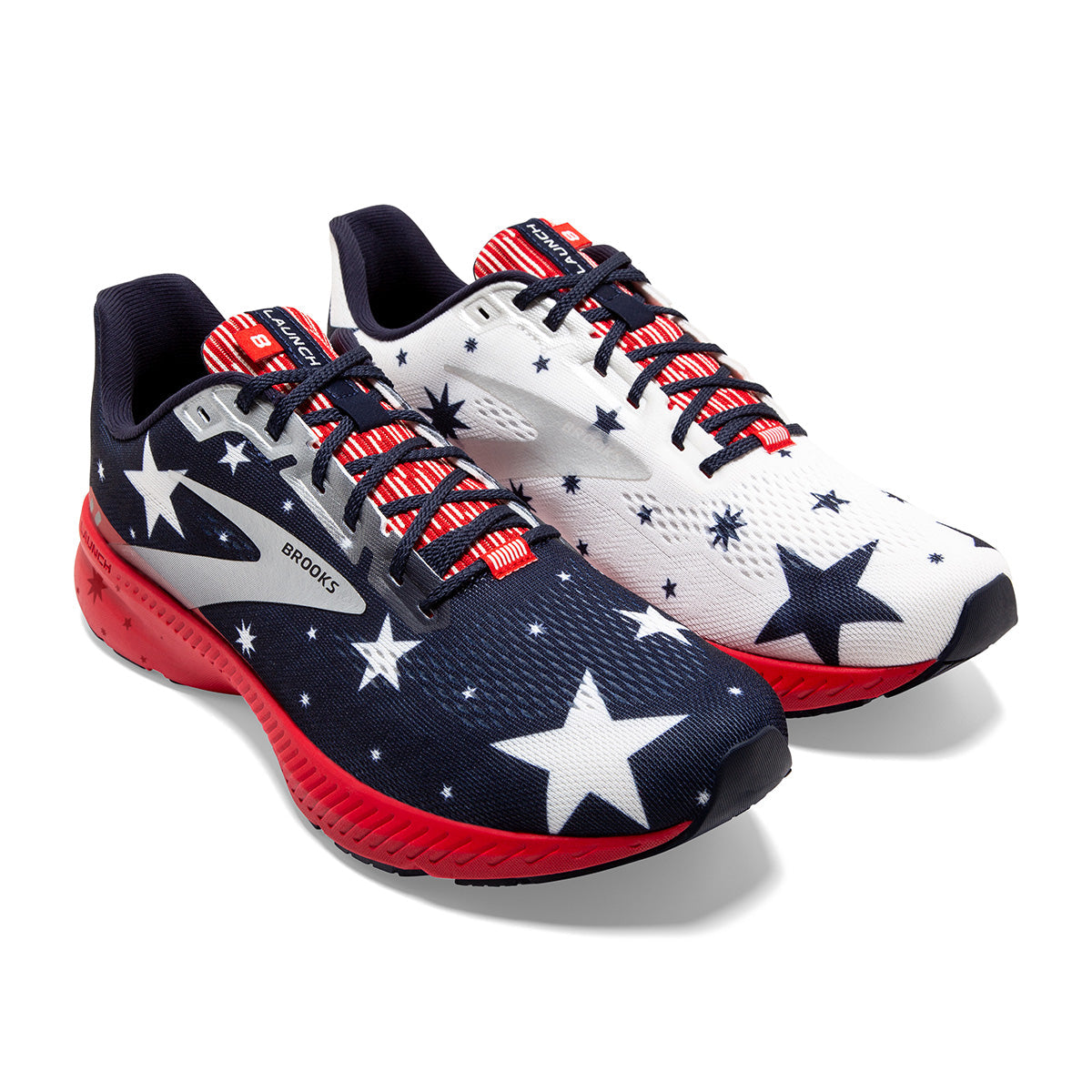 Brooks Launch 8 Run USA — Blue - Red - Silver — Size B — Width 10.5 — Front View