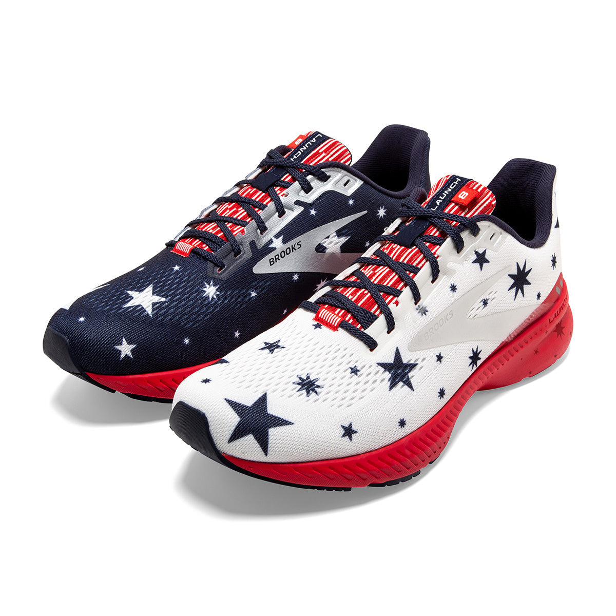 Brooks Launch 8 Run USA — Blue - Red - Silver — Size B — Width 10.5 — Side View