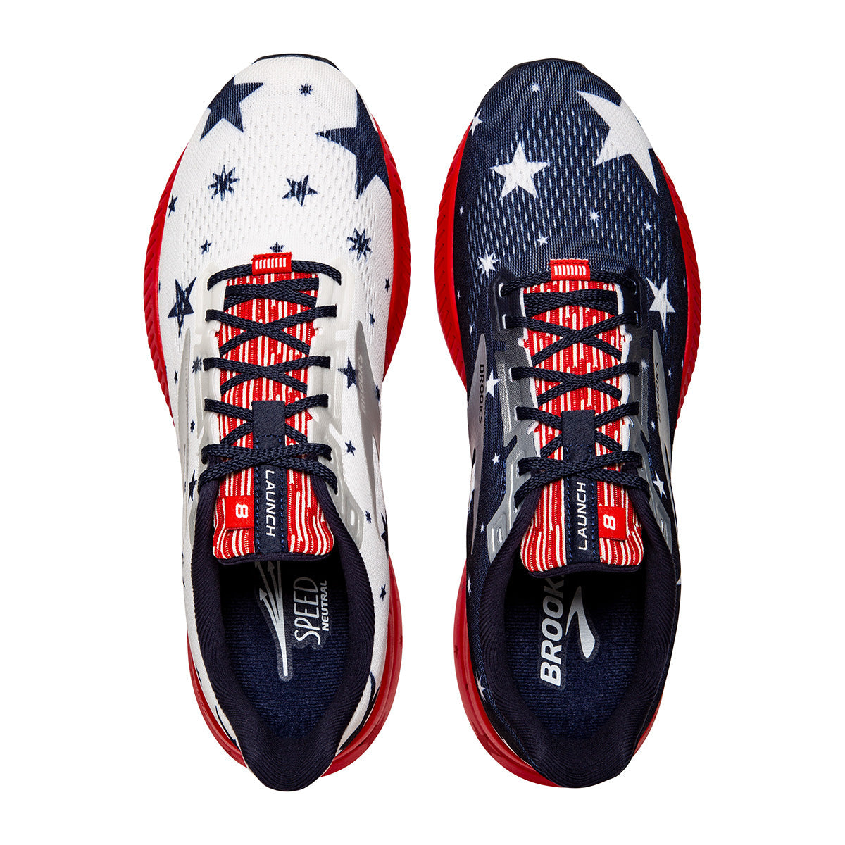 Brooks Launch 8 Run USA — Blue - Red - Silver — Size B — Width 10.5 — Back View