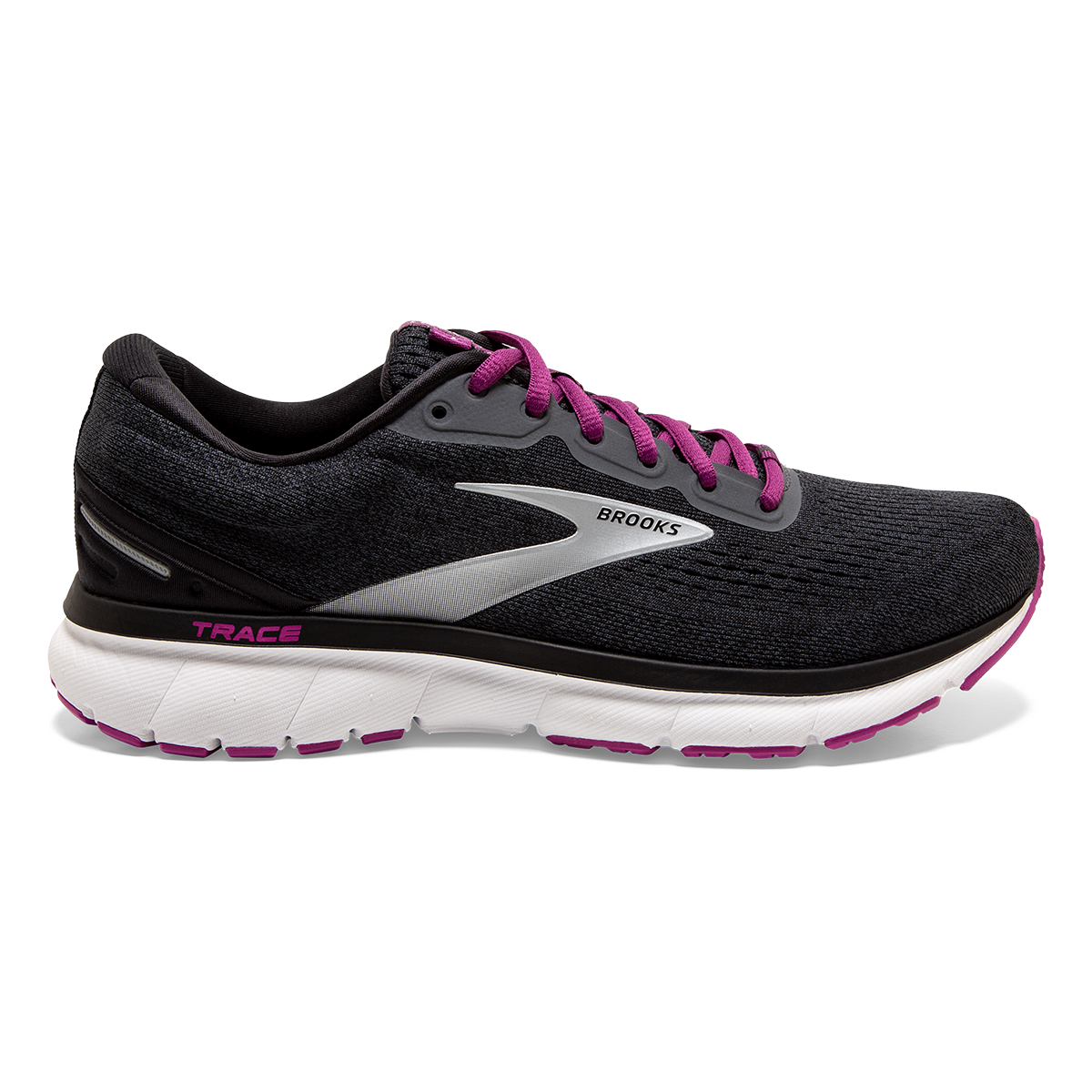 Brooks Trace — Ebony - White - Pink — Size B — Width 9 — Front View