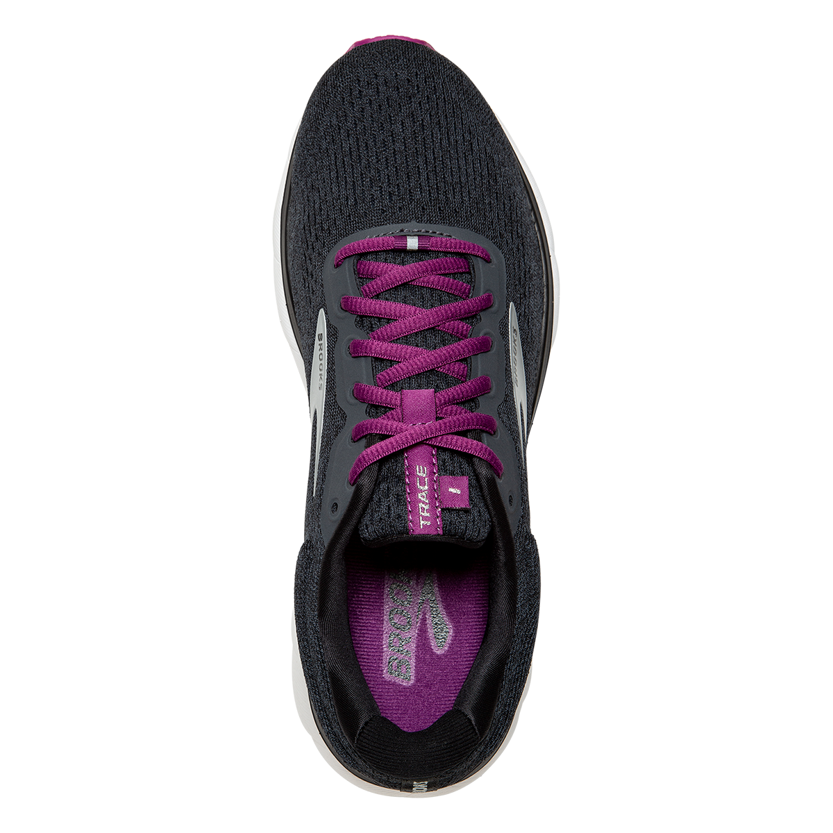 Brooks Trace — Ebony - White - Pink — Size B — Width 9 — Back View