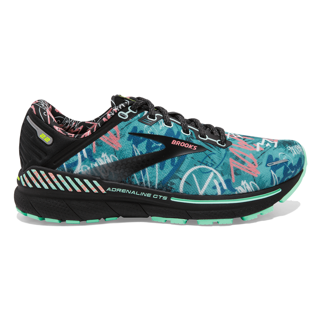 Brooks Adrenaline GTS 22 TAG — Black - Yucca - Flamingo Pink — Size B — Width 10 — Front View