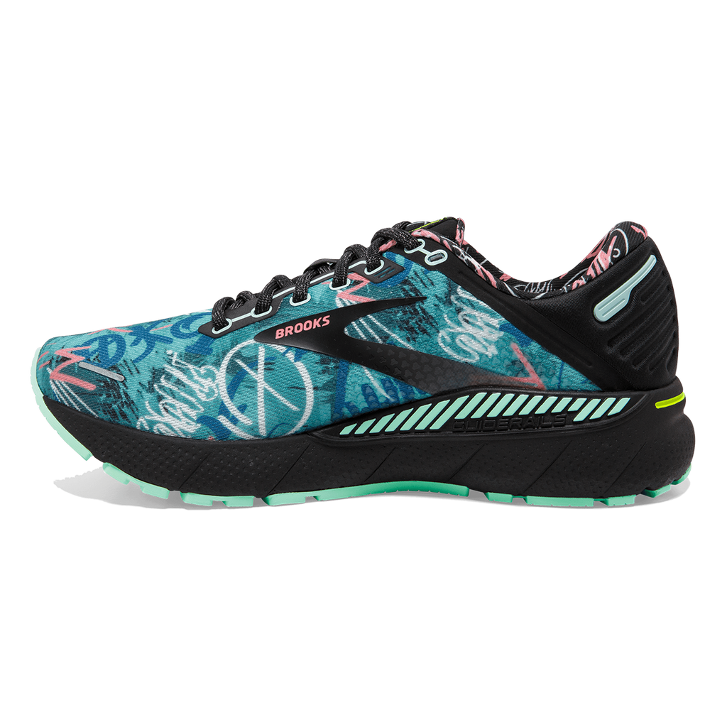 Brooks Adrenaline GTS 22 TAG — Black - Yucca - Flamingo Pink — Size B — Width 10 — Side View