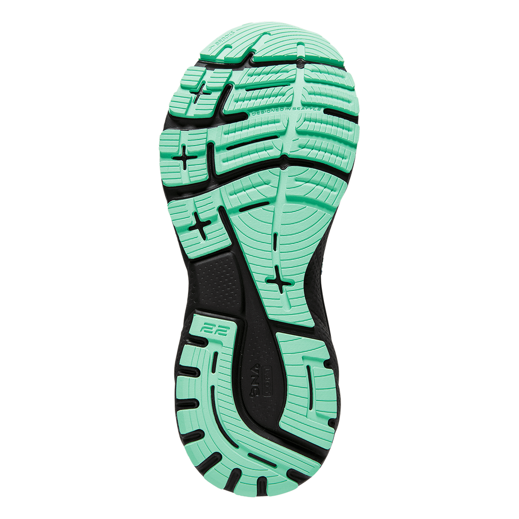 Brooks Adrenaline GTS 22 TAG — Black - Yucca - Flamingo Pink — Size B — Width 10 — Top View