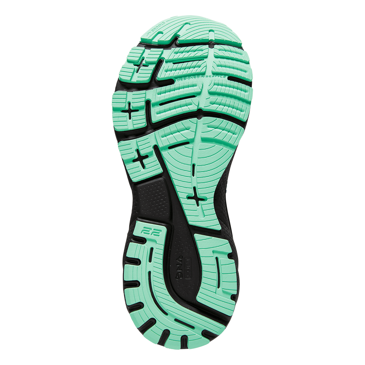Brooks Adrenaline GTS 22 TAG — Black - Yucca - Flamingo Pink — Size B — Width 10 — Top View