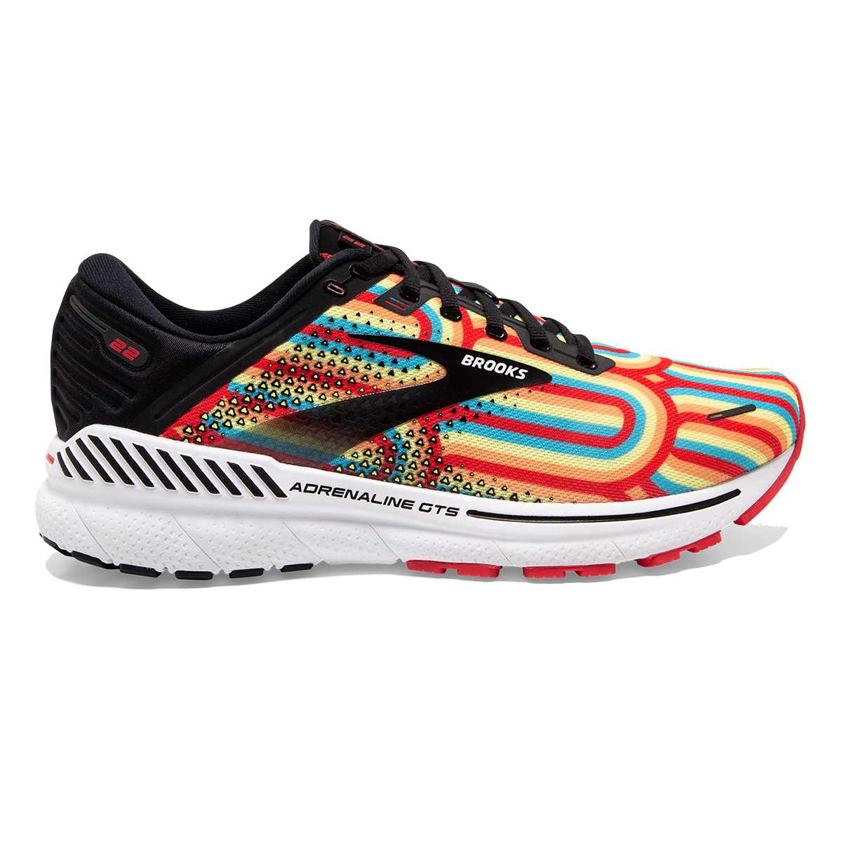 Brooks Adrenaline GTS 22 Disco — Black - Bittersweet - Limelight — Size B — Width 5 — Front View