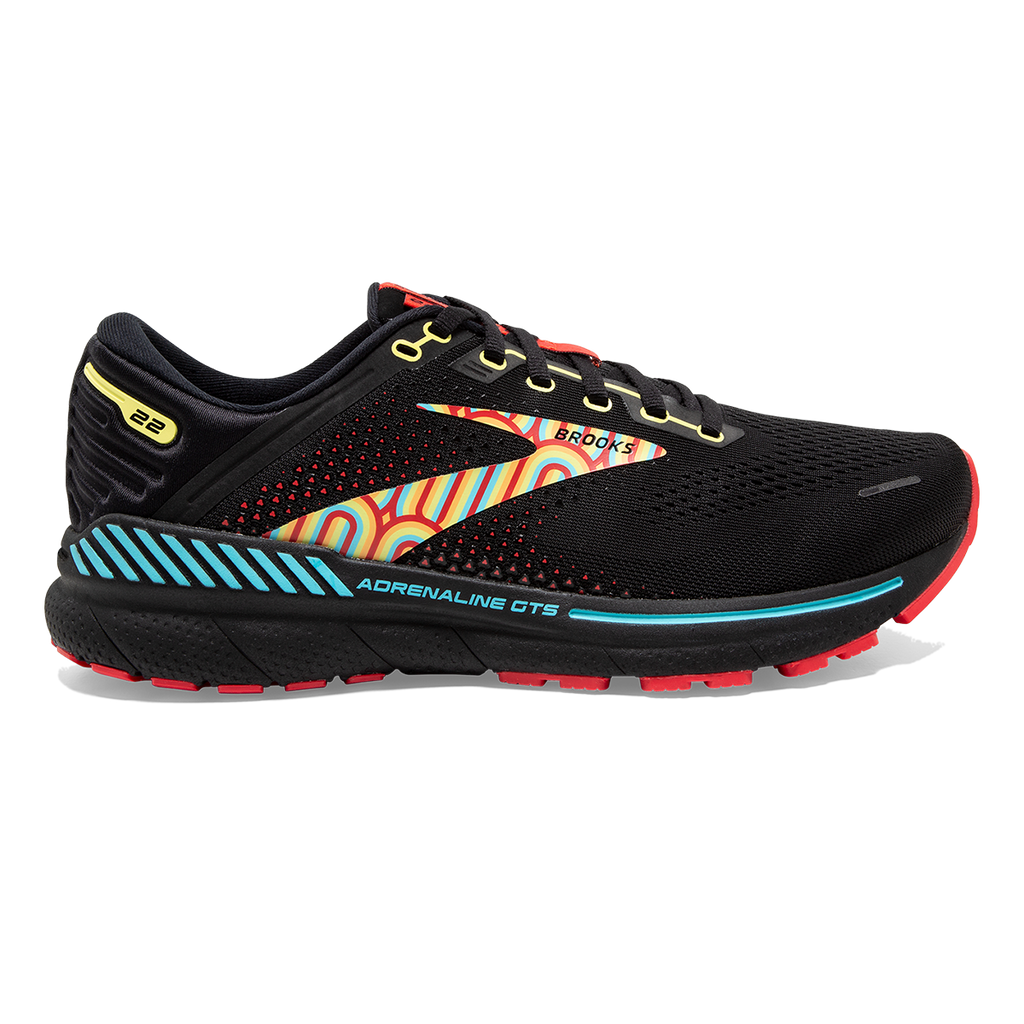 Brooks Adrenaline GTS 22 Disco — Black - Bittersweet - Limelight — Size B — Width 5 — Detail View