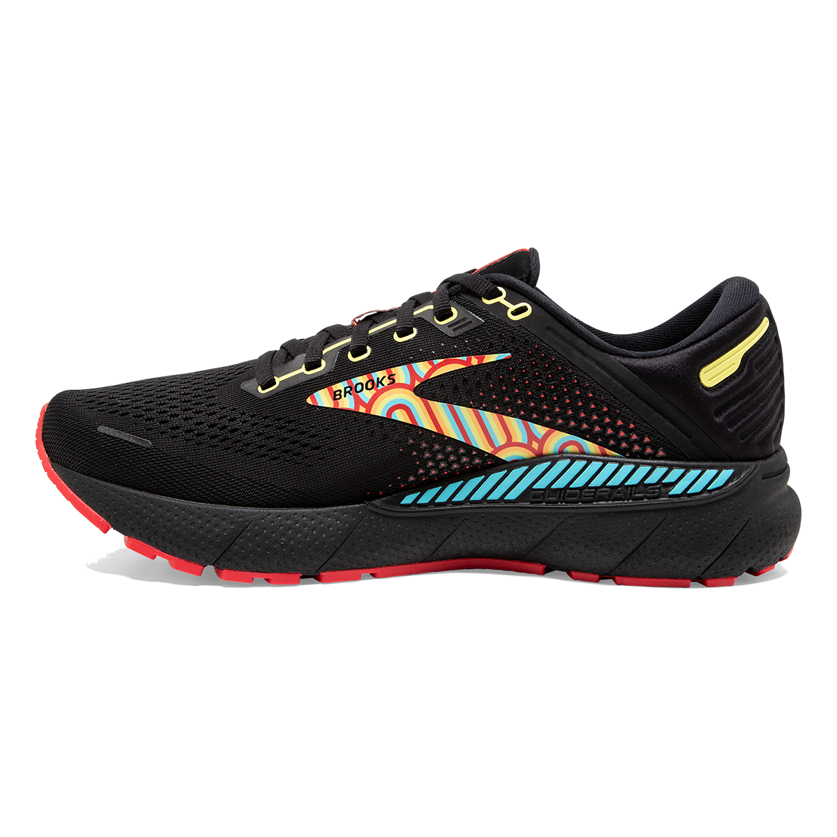 Brooks Adrenaline GTS 22 Disco — Black - Bittersweet - Limelight — Size B — Width 5 — Lifestyle View