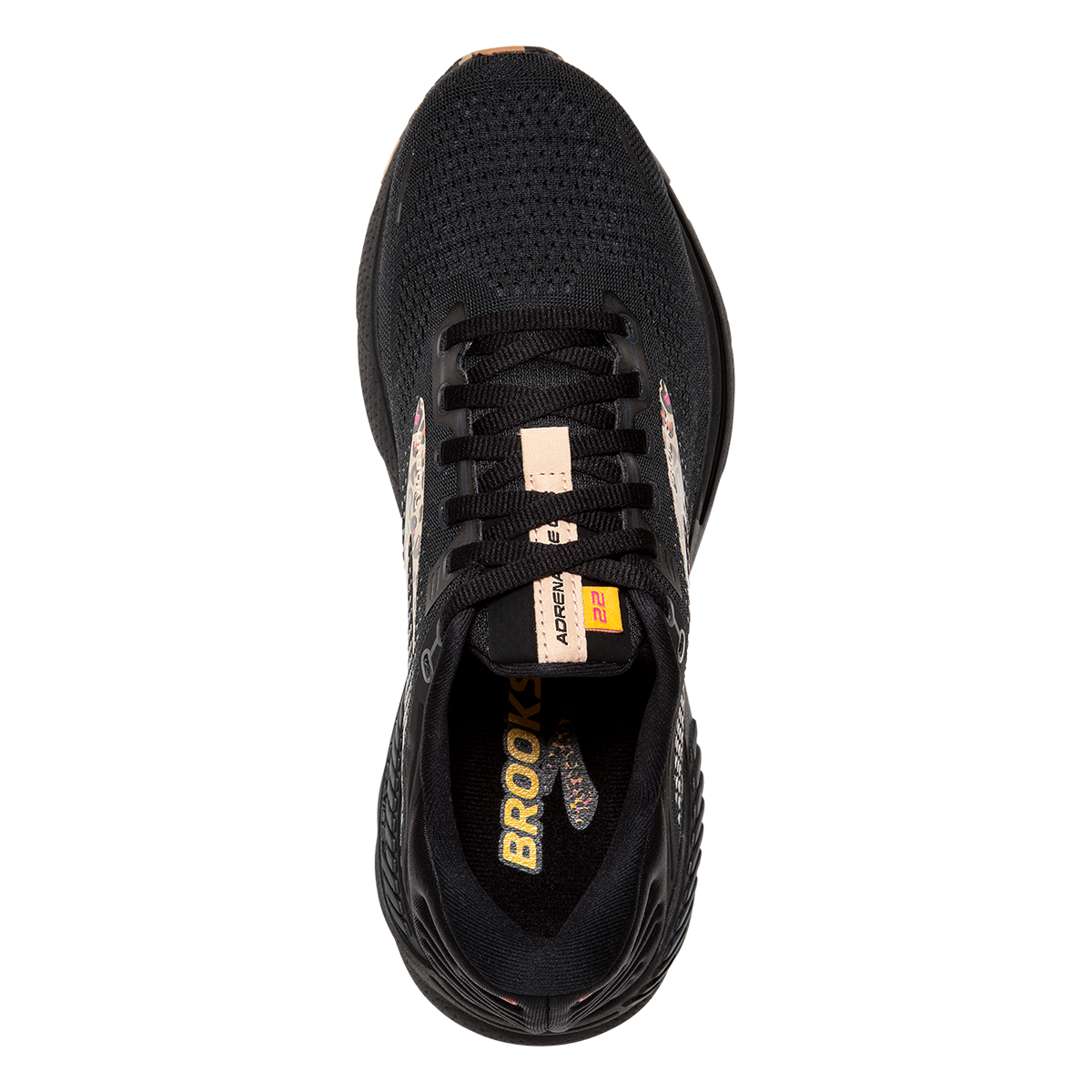 Brooks Adrenaline GTS 22 Folk Frenzy — Ginger - Black - Citrus — Size B — Width 9.5 — Back View