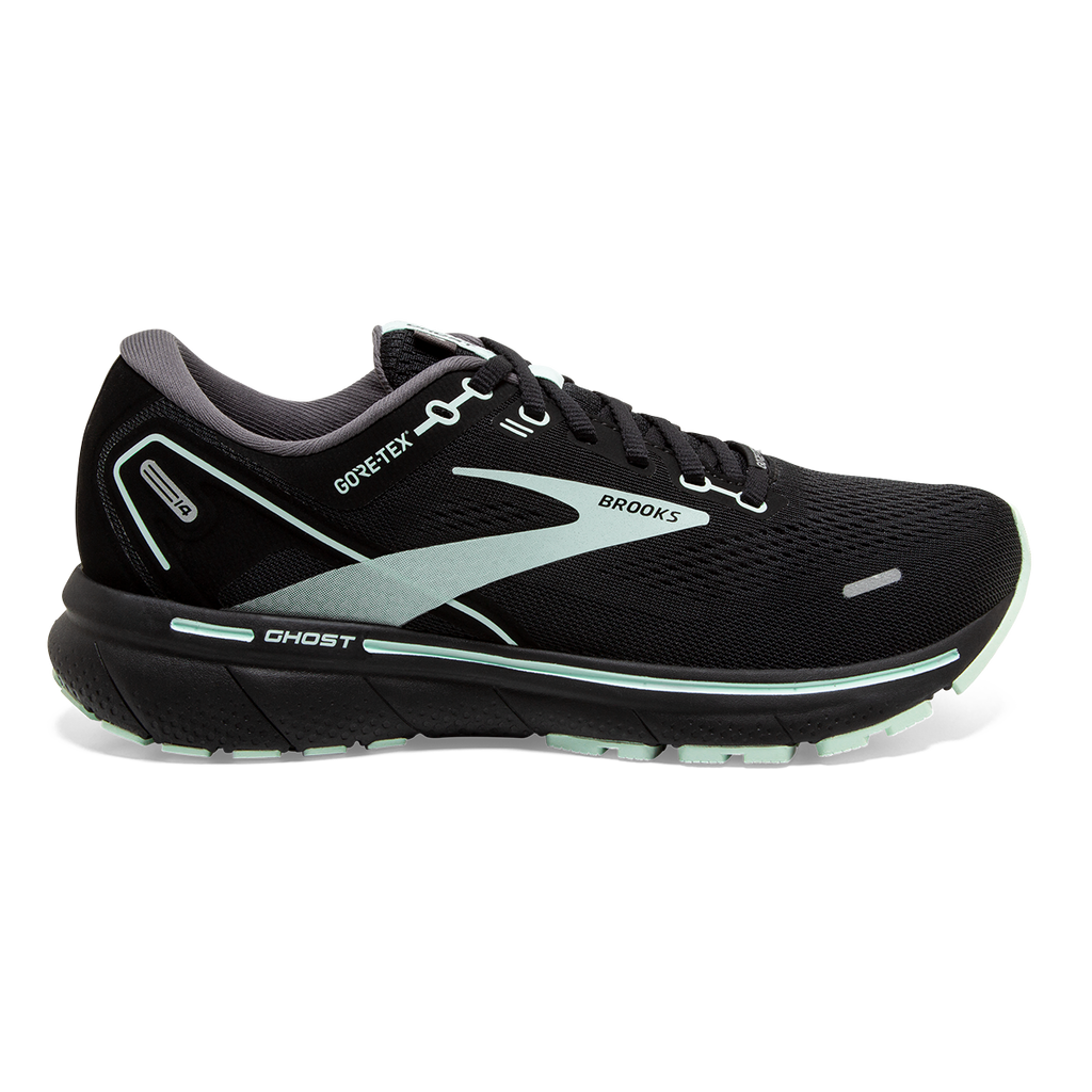 Brooks Ghost 14 GTX — Black - Blackened Pearl - Aqua Glass — Size B — Width 10.5 — Detail View