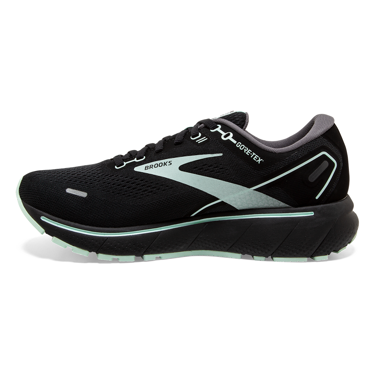 Brooks Ghost 14 GTX — Black - Blackened Pearl - Aqua Glass — Size B — Width 10.5 — Lifestyle View