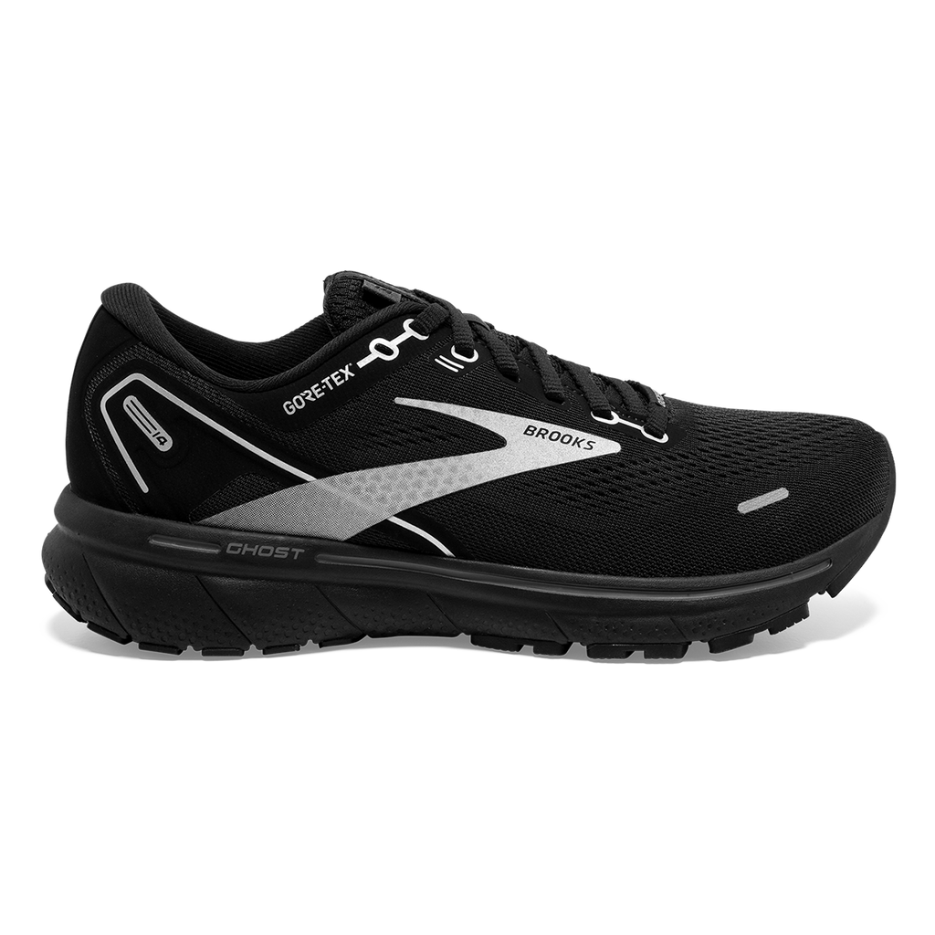 Brooks Ghost 14 GTX — Black - Blackened Pearl - Aqua Glass — Size B — Width 10.5 — Front View