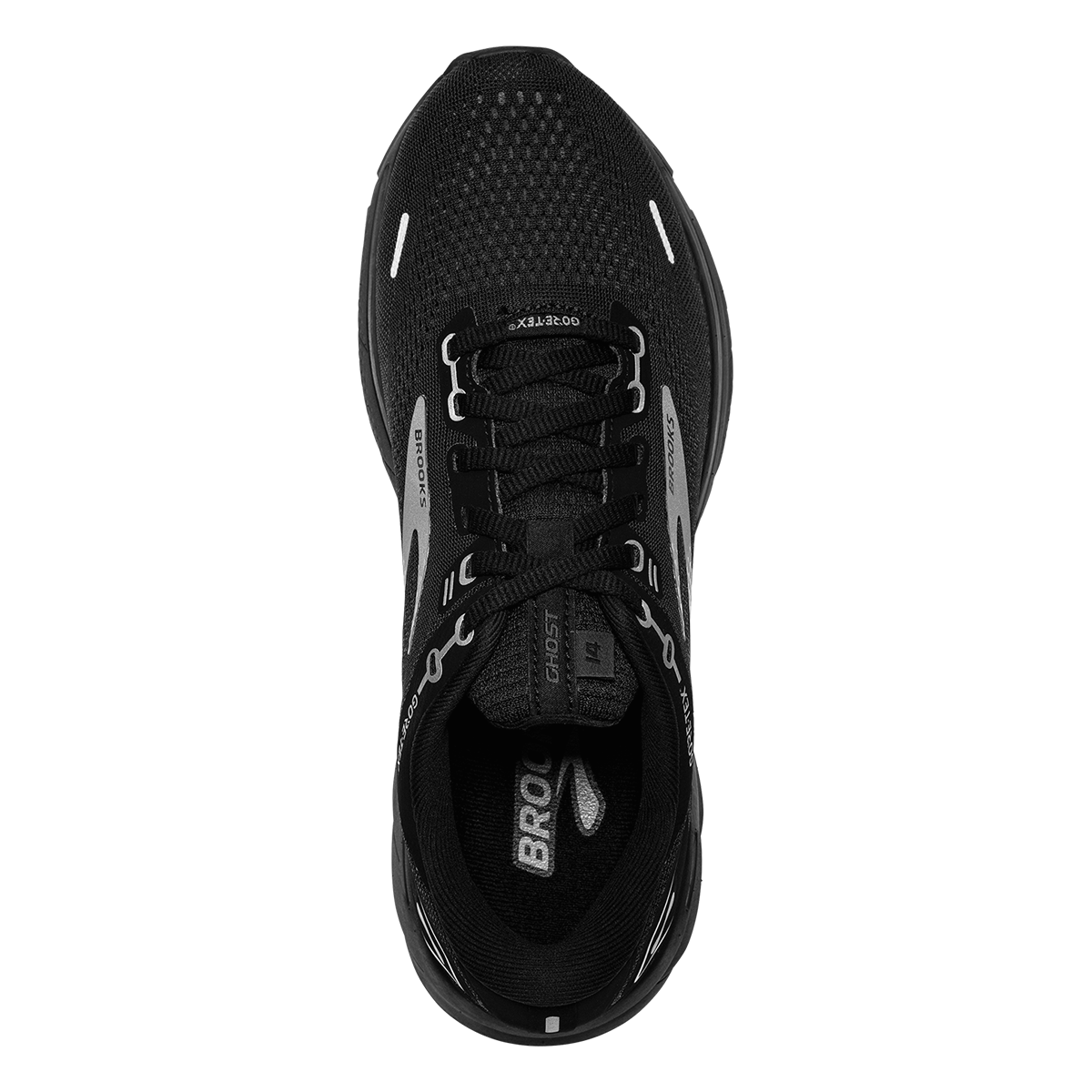 Brooks Ghost 14 GTX — Black - Blackened Pearl - Aqua Glass — Size B — Width 10.5 — Back View