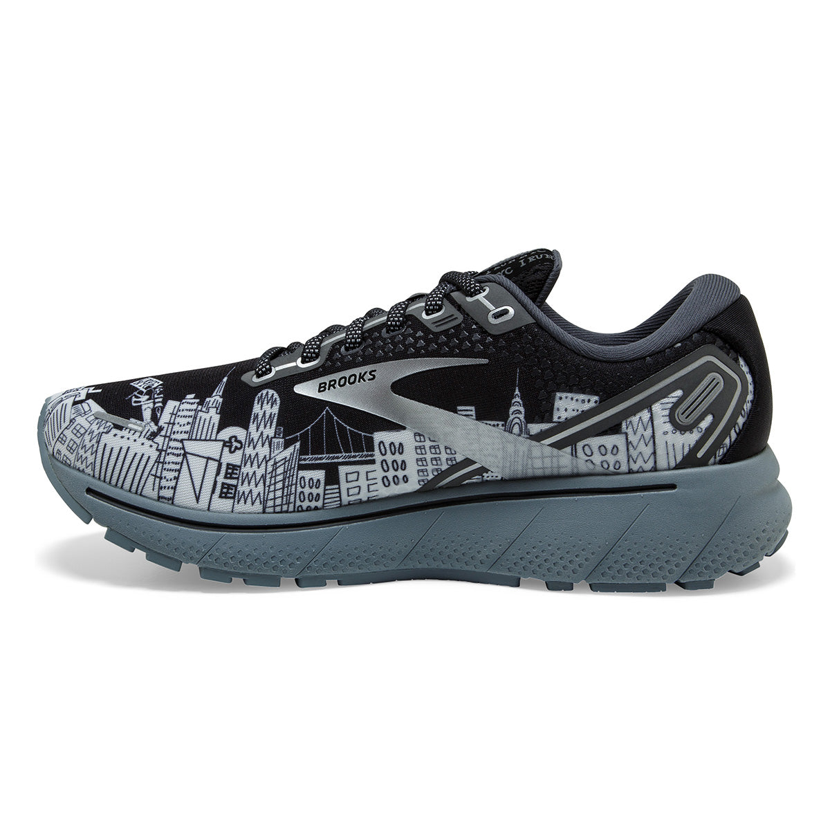 Brooks Ghost 14 NYC Marathon — Black - Ebony - Sleet — Size B — Width 10.5 — Side View