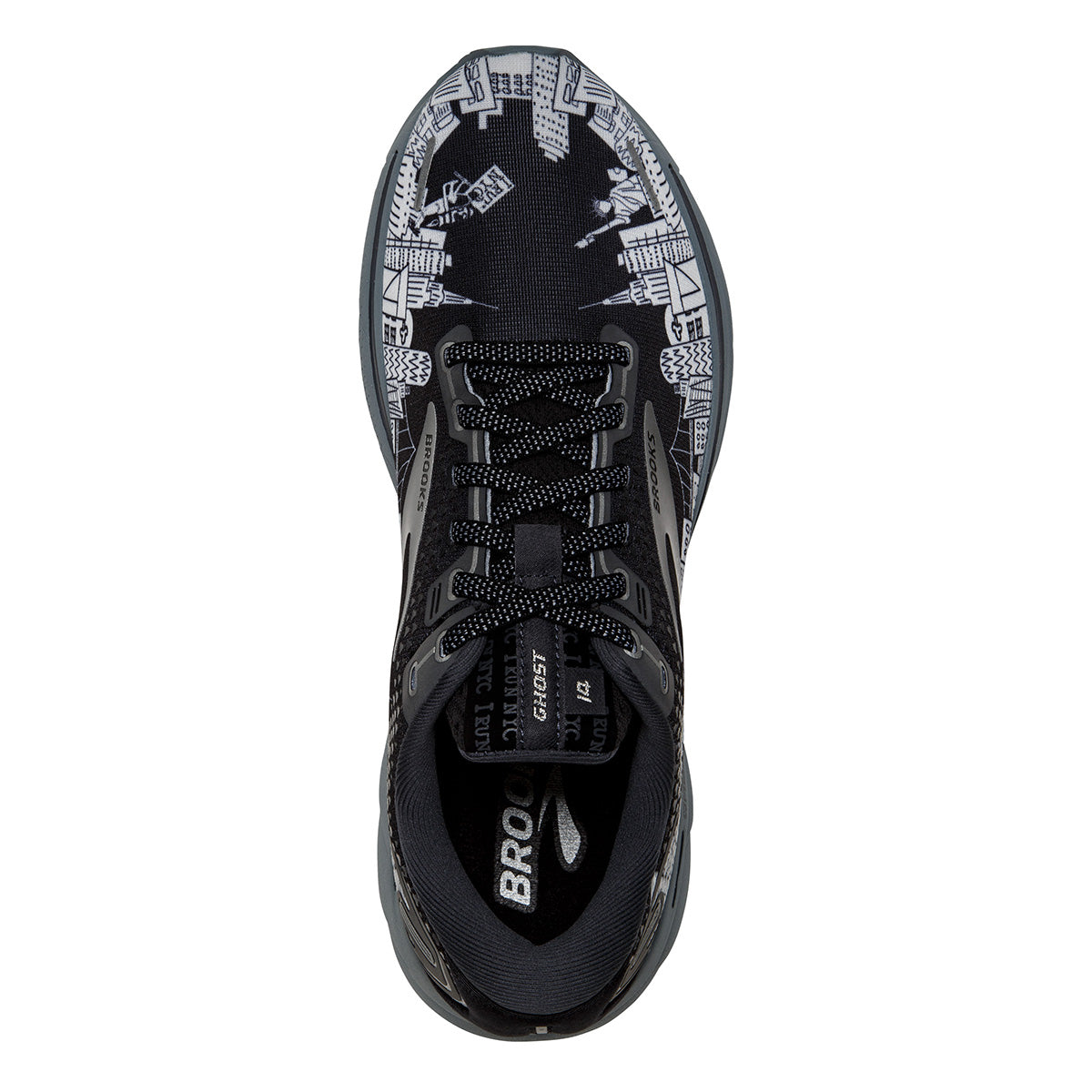 Brooks Ghost 14 NYC Marathon — Black - Ebony - Sleet — Size B — Width 10.5 — Back View
