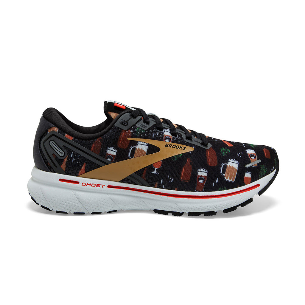 Brooks Ghost 14 Run Hoppy — Black - White - Fiery Red — Size B — Width 10.5 — Front View