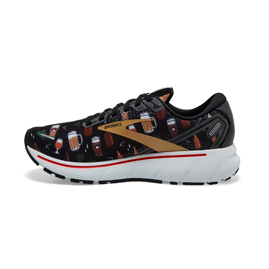 Brooks Ghost 14 Run Hoppy — Black - White - Fiery Red — Size B — Width 10.5 — Side View