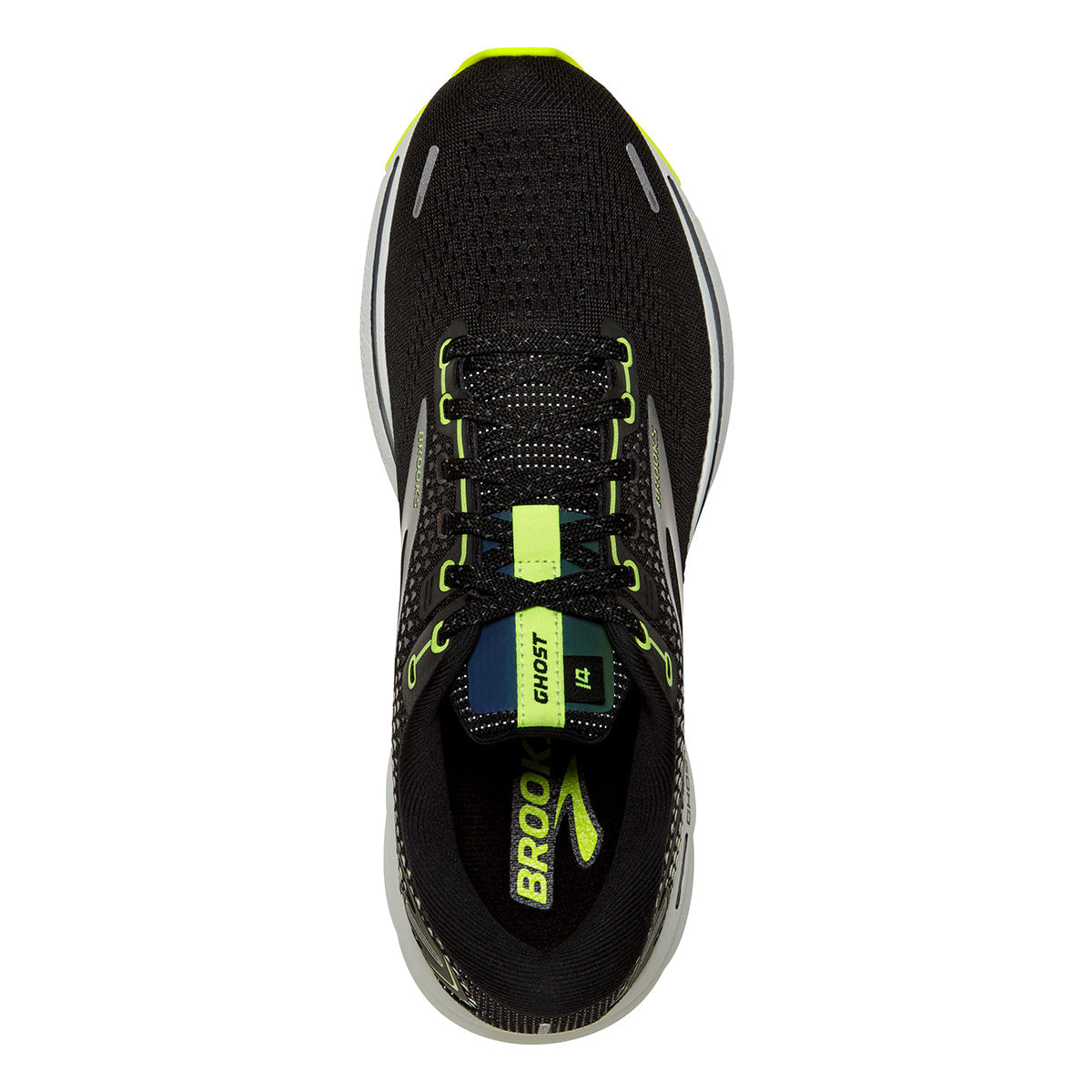 Brooks Ghost 14 Run Visible — Black - Nightlife - Spa Blue — Size B — Width 10 — Back View
