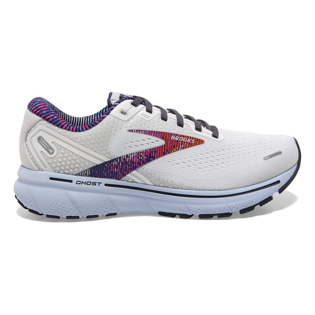 Brooks Ghost 14 Pixel — White - Heather - Ebony — Size B — Width 11 — Front View
