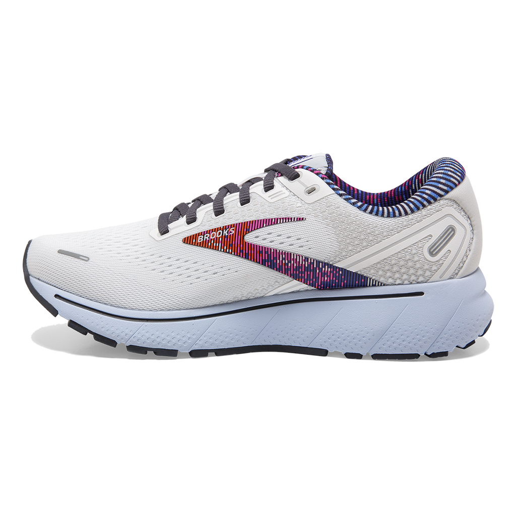 Brooks Ghost 14 Pixel — White - Heather - Ebony — Size B — Width 11 — Side View