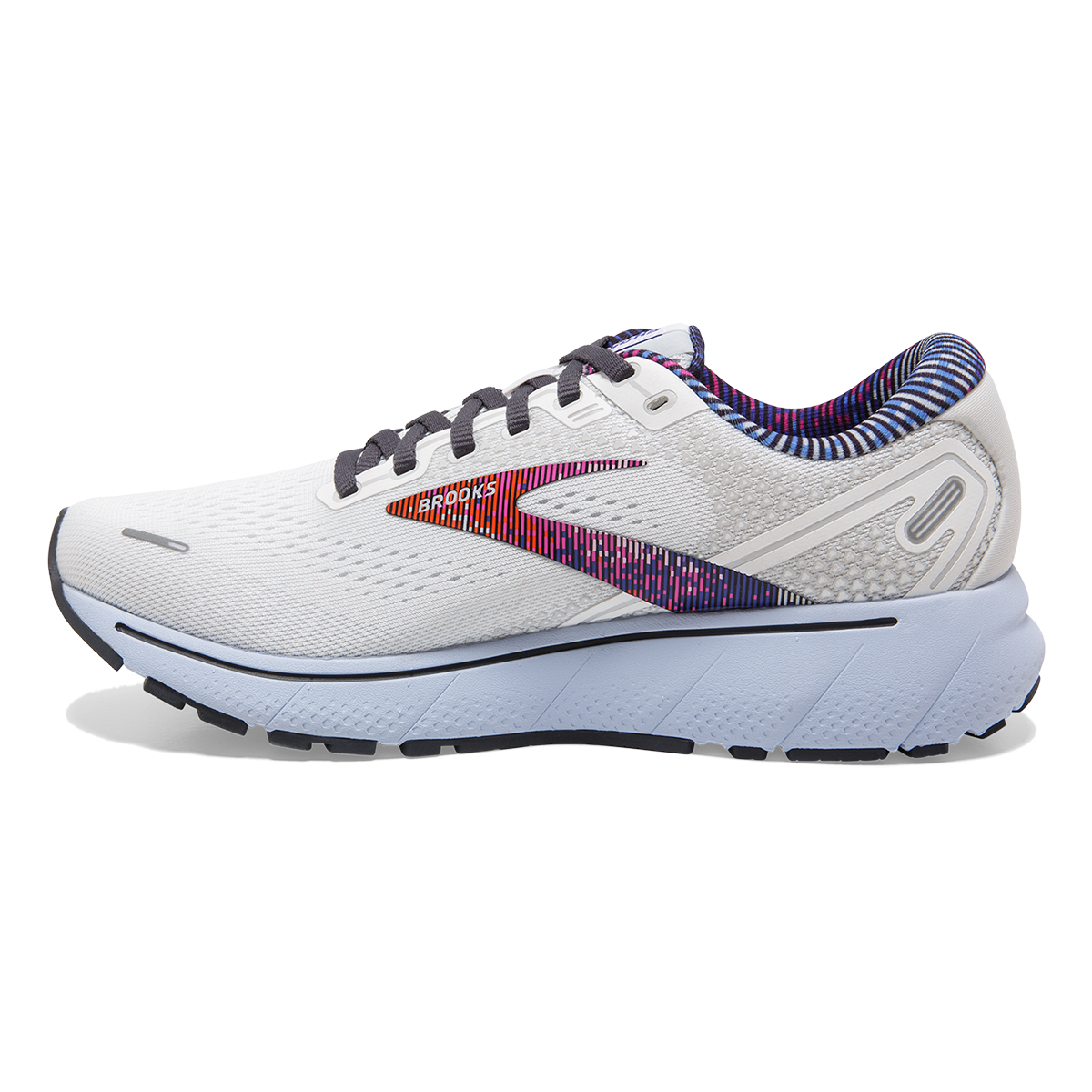 Brooks Ghost 14 Pixel — White - Heather - Ebony — Size B — Width 11 — Side View