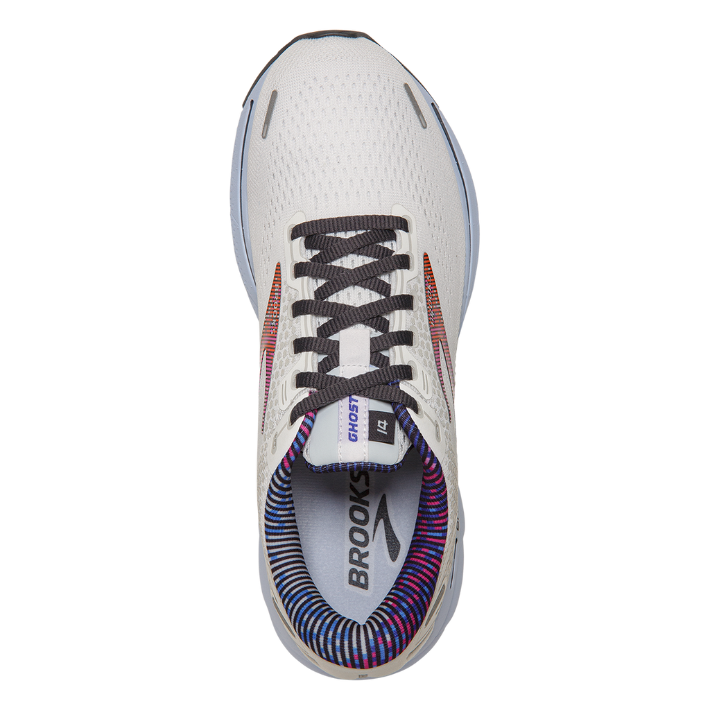 Brooks Ghost 14 Pixel — White - Heather - Ebony — Size B — Width 11 — Back View