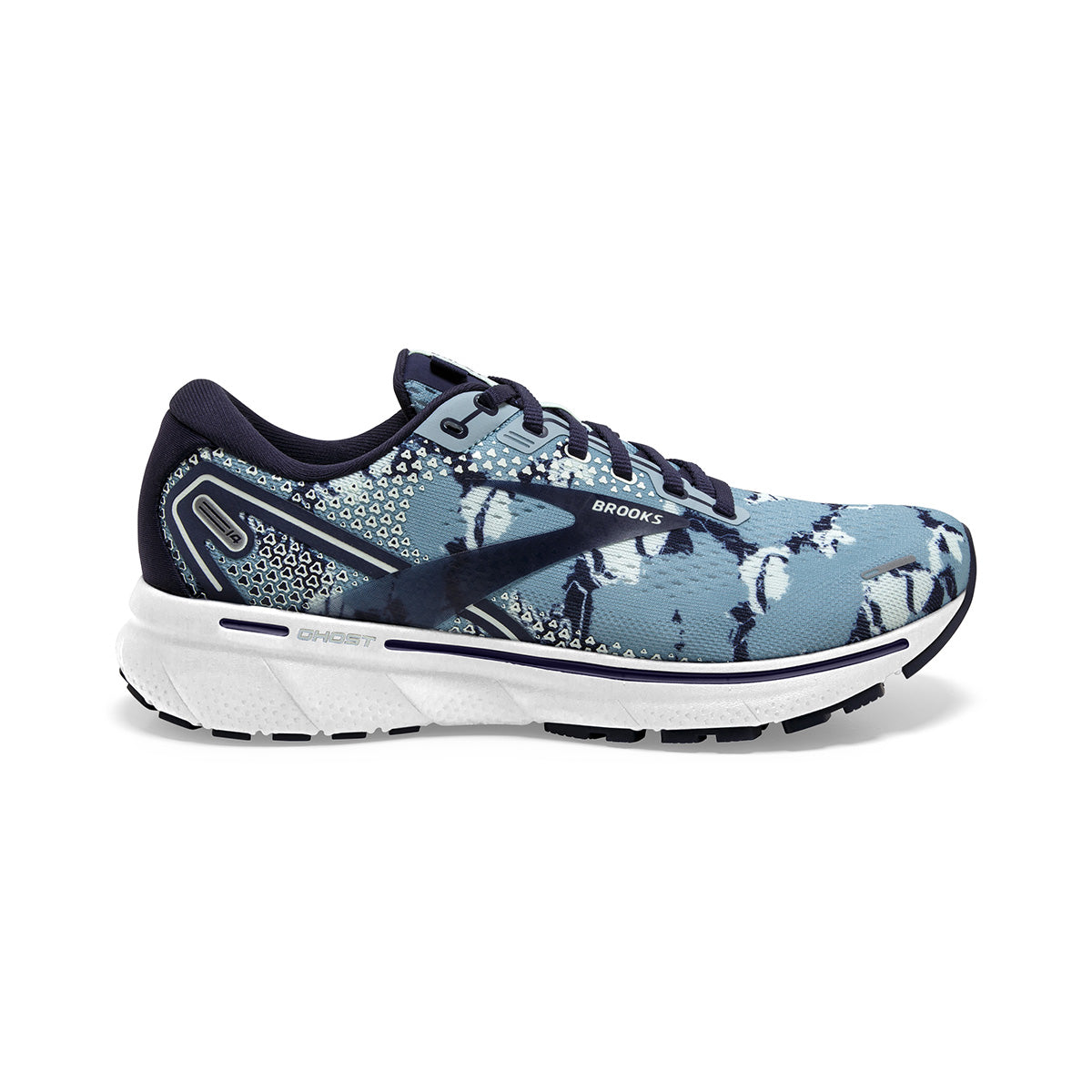 Brooks Ghost 14 Camo — White - Grey - Black — Size B — Width 10.5 — Detail View