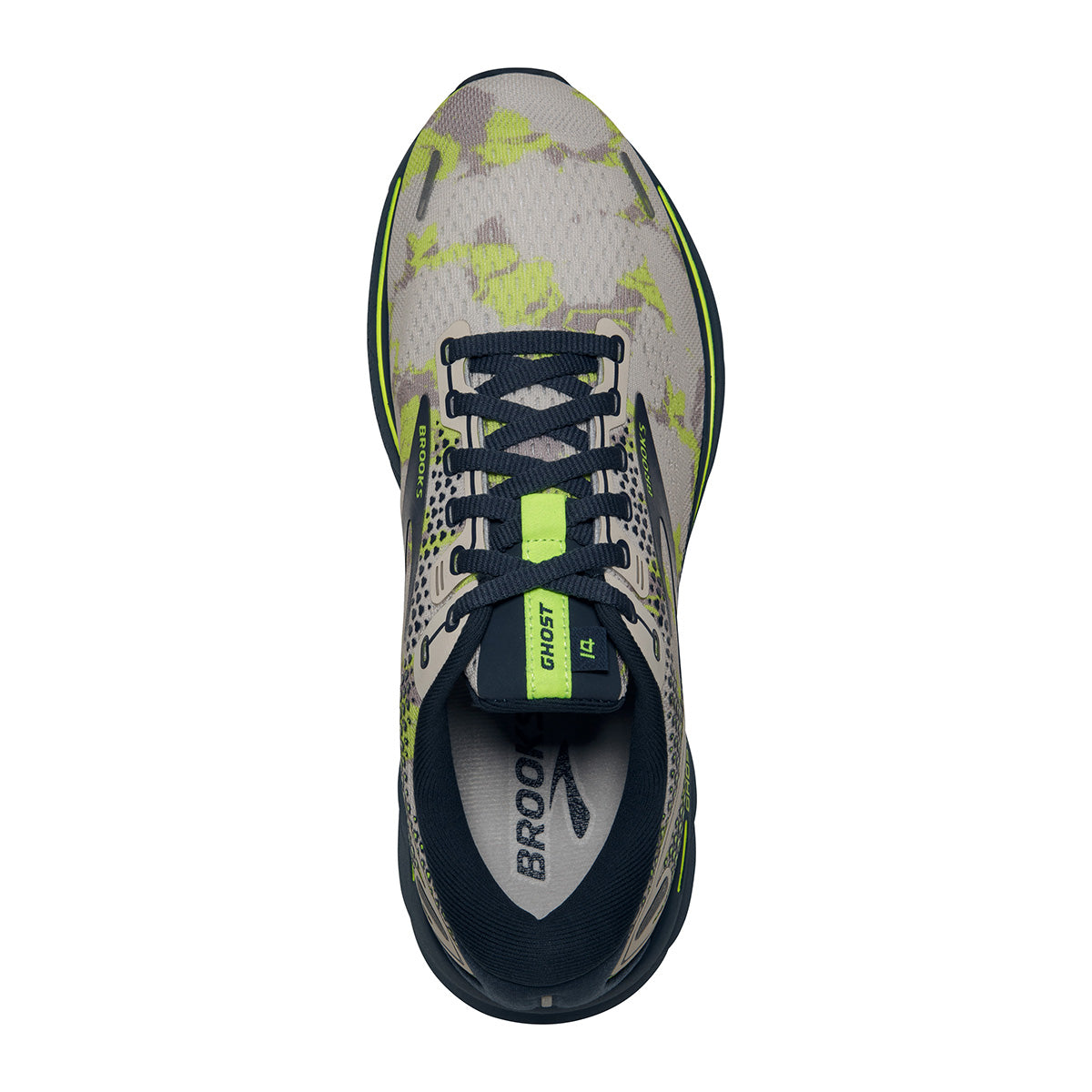 Brooks Ghost 14 Camo — White - Grey - Black — Size B — Width 10.5 — Back View