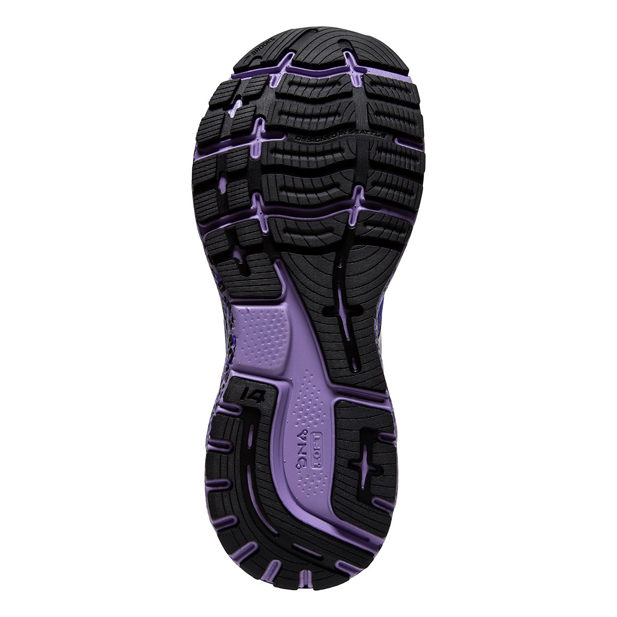Brooks Ghost 14 Run Wild — Ebony - Black - Purple — Size B — Width 10.5 — Top View