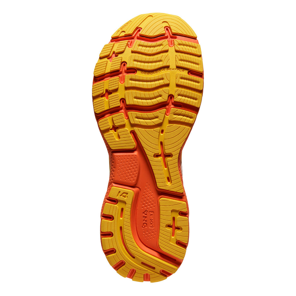 Brooks Ghost 14 Trot Happy — Citrus - Gold Flame - Orangeade — Size B — Width 10.5 — Top View