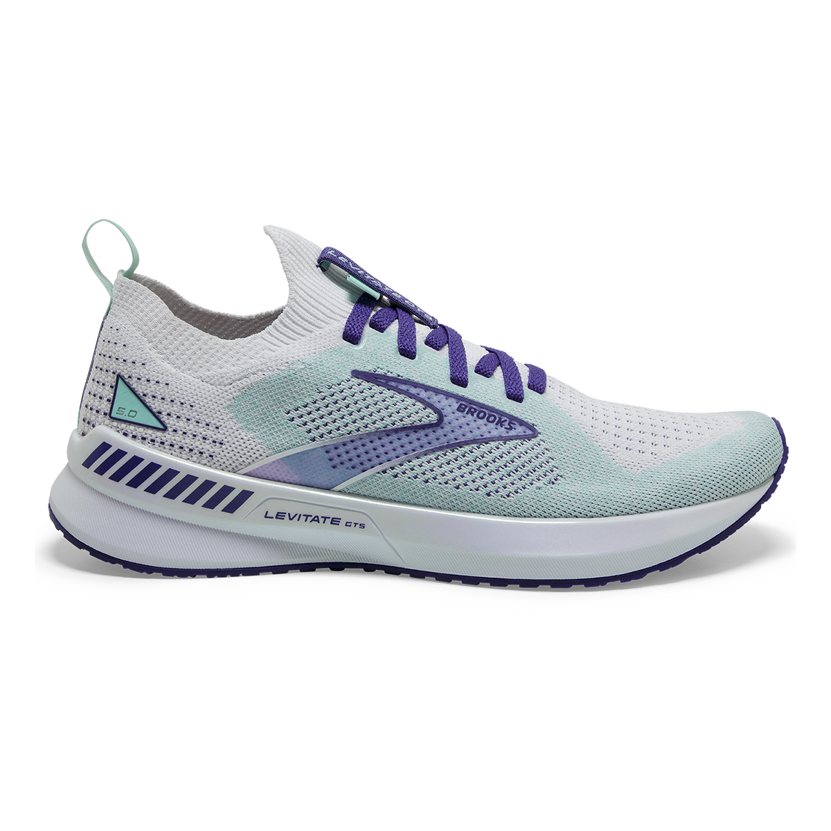 Brooks Levitate StealthFit GTS 5 — White - Navy Blue - Yucca — Size B — Width 11 — Alternate View 9