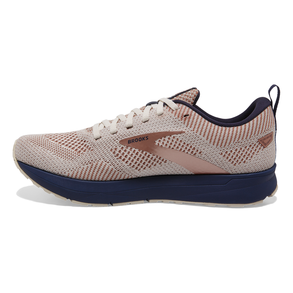 Brooks Revel 5 Metallic — Whisper White - Navy - Copper — Size B — Width 11 — Lifestyle View