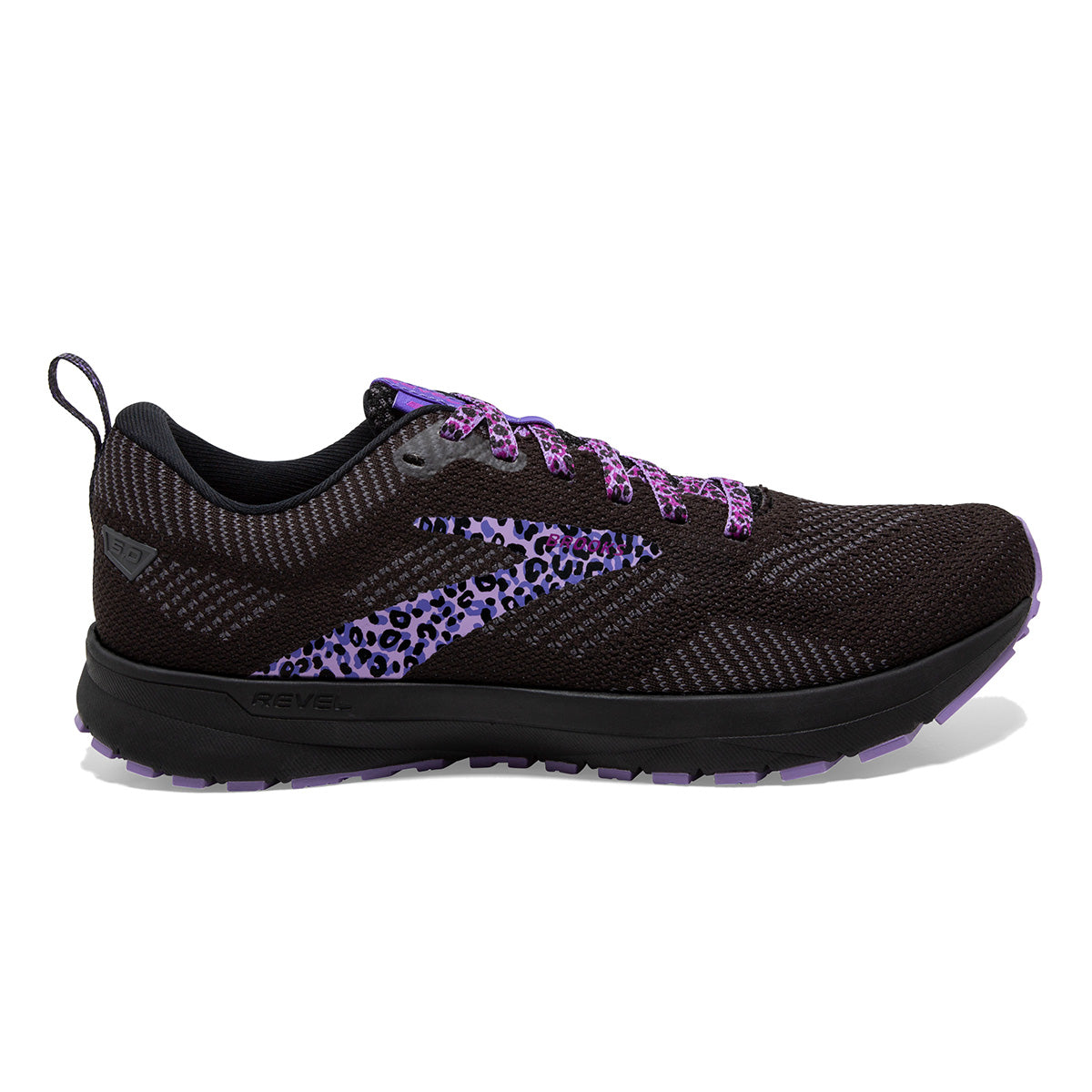Brooks Revel 5 Run Wild — Black - Purple - Ebony — Size B — Width 10 — Front View