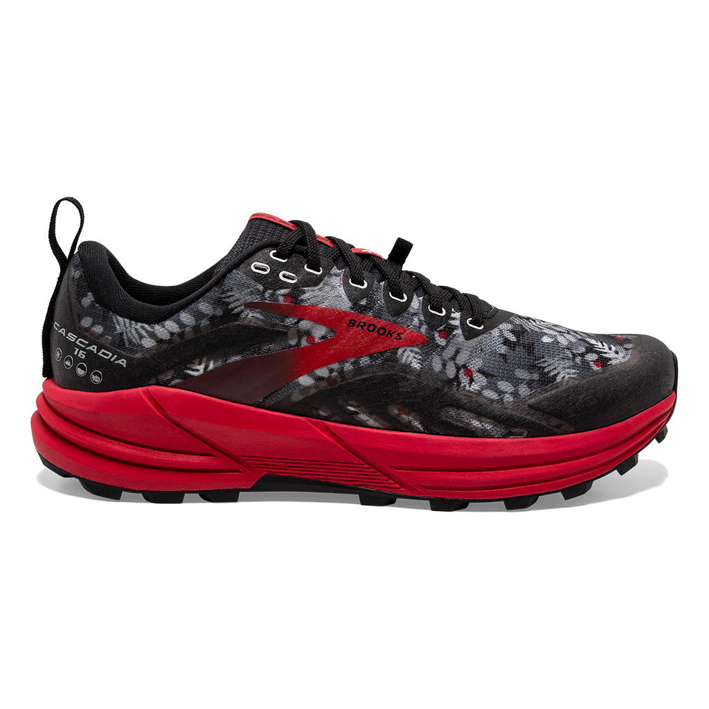 Brooks Cascadia 16 Sassquatch — Black - Grey - Red — Size B — Width 9 — Front View