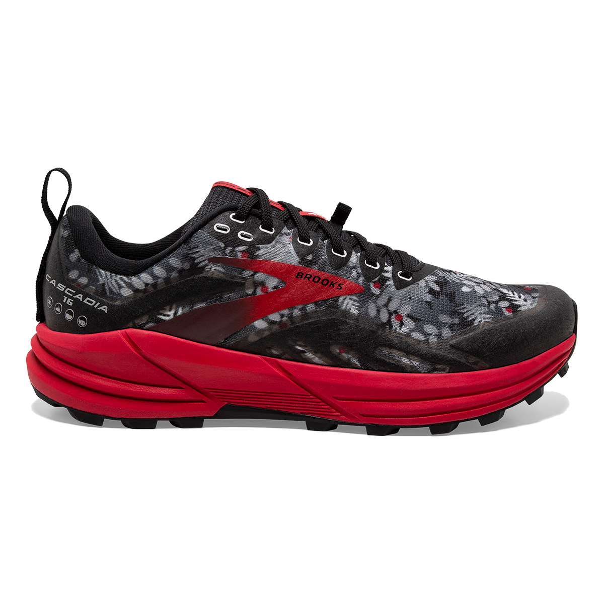 Brooks Cascadia 16 Sassquatch — Black - Grey - Red — Size B — Width 9 — Front View