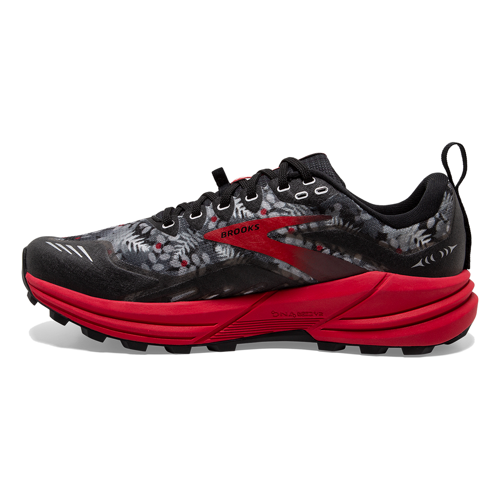 Brooks Cascadia 16 Sassquatch — Black - Grey - Red — Size B — Width 9 — Side View