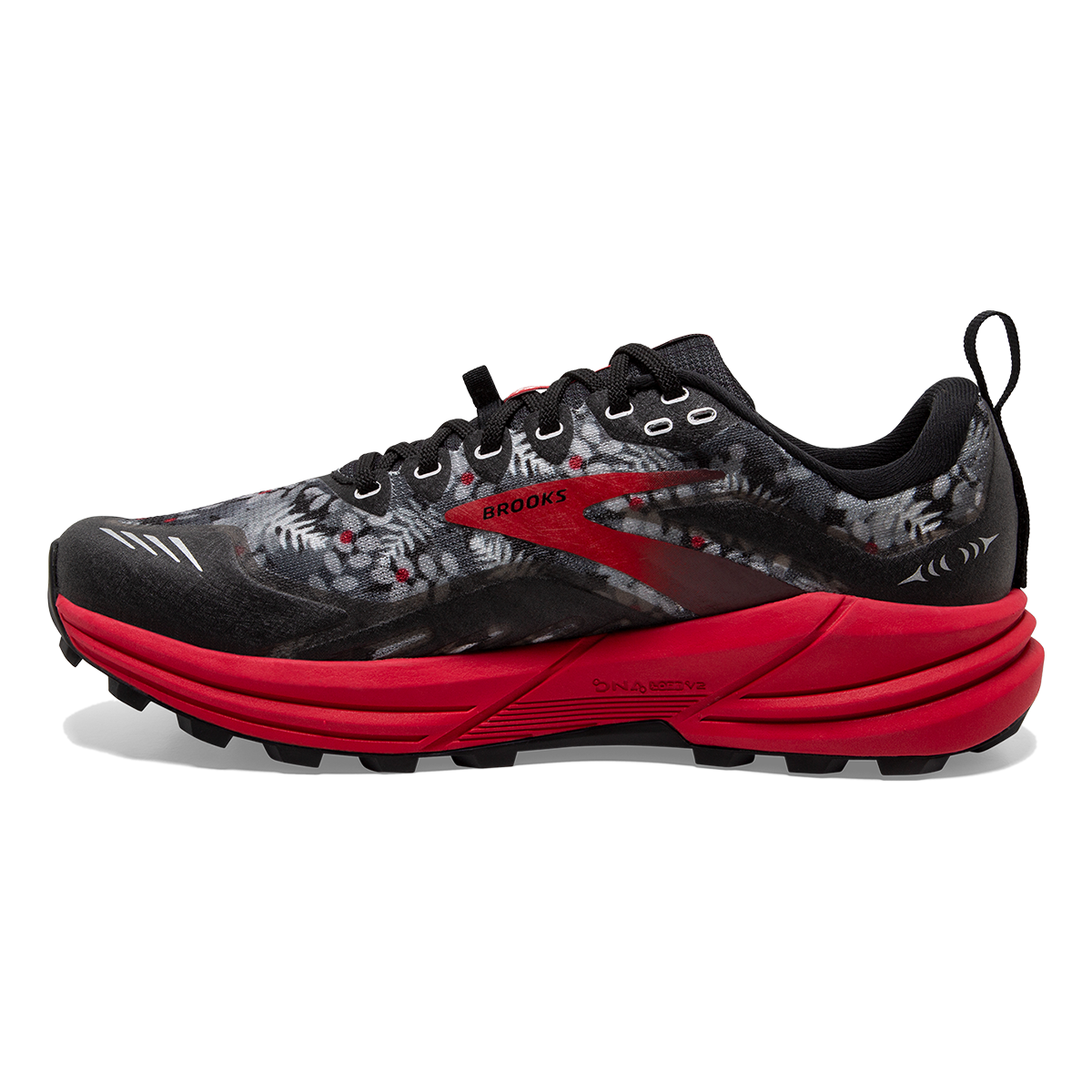 Brooks Cascadia 16 Sassquatch — Black - Grey - Red — Size B — Width 9 — Side View