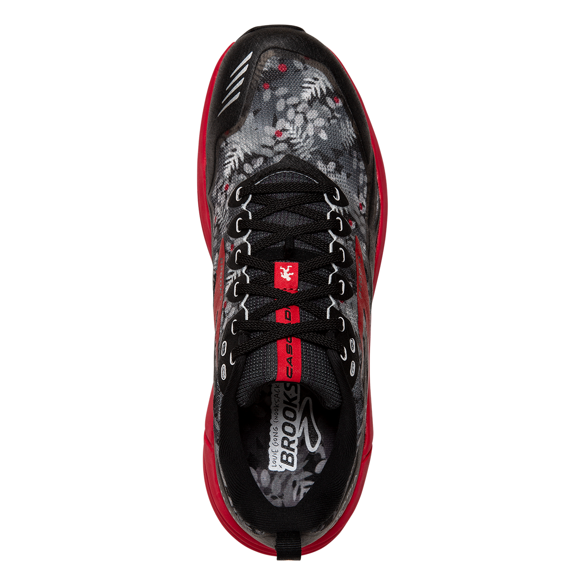 Brooks Cascadia 16 Sassquatch — Black - Grey - Red — Size B — Width 9 — Back View