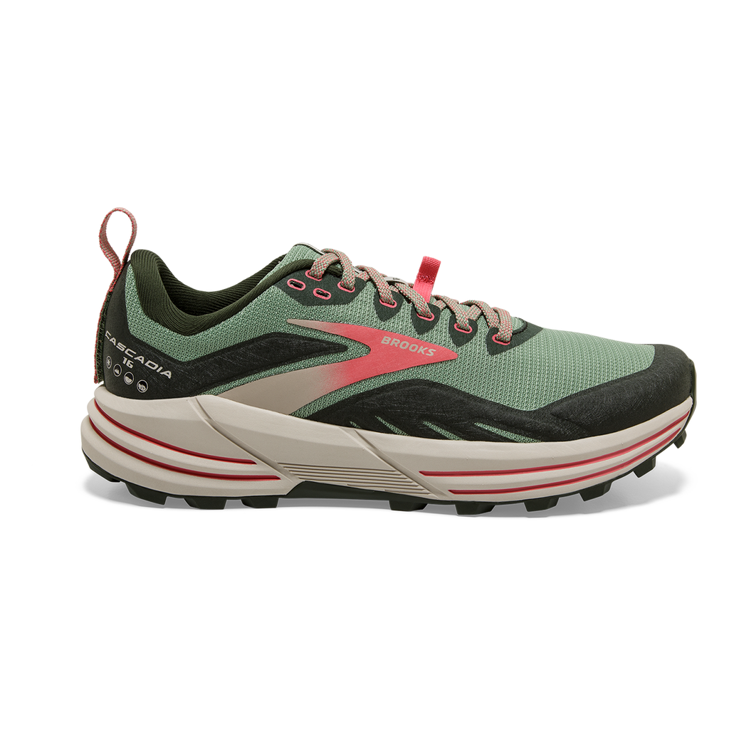 Brooks Cascadia 16 — Pink - Flambe - Cobalt — Size B — Width 10 — Detail View